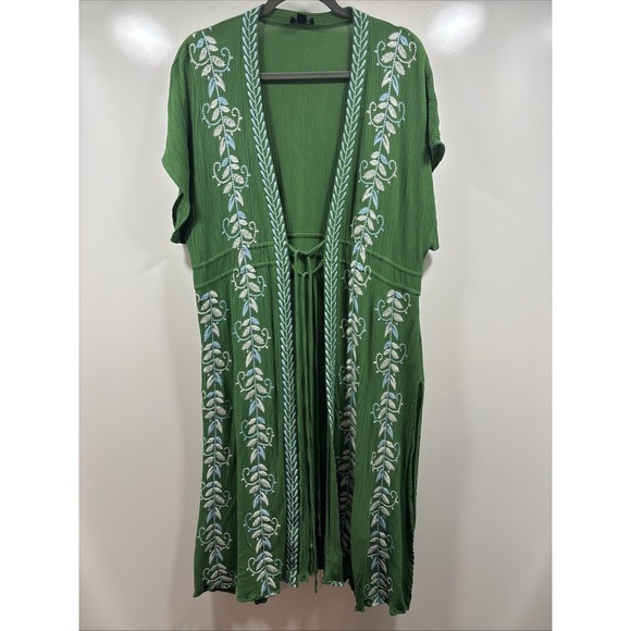 Curations Embroidered Gauze Kaftan Cover-Up Womens Size PXL Petite Green‎ - Picture 3 of 7